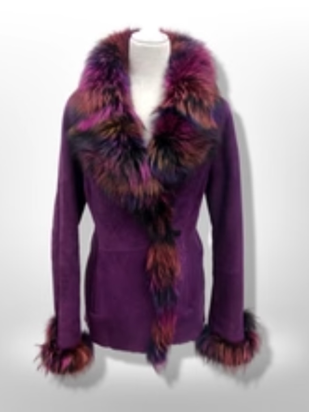 Purple Suede and Shearling with Rainbow Purple Dyed Fox Fur Ultra Soft Warm